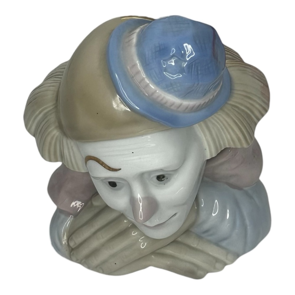 Vintage Paul Sebastian Porcelain Feeling Sad Clown Figurine in Blue and Cream